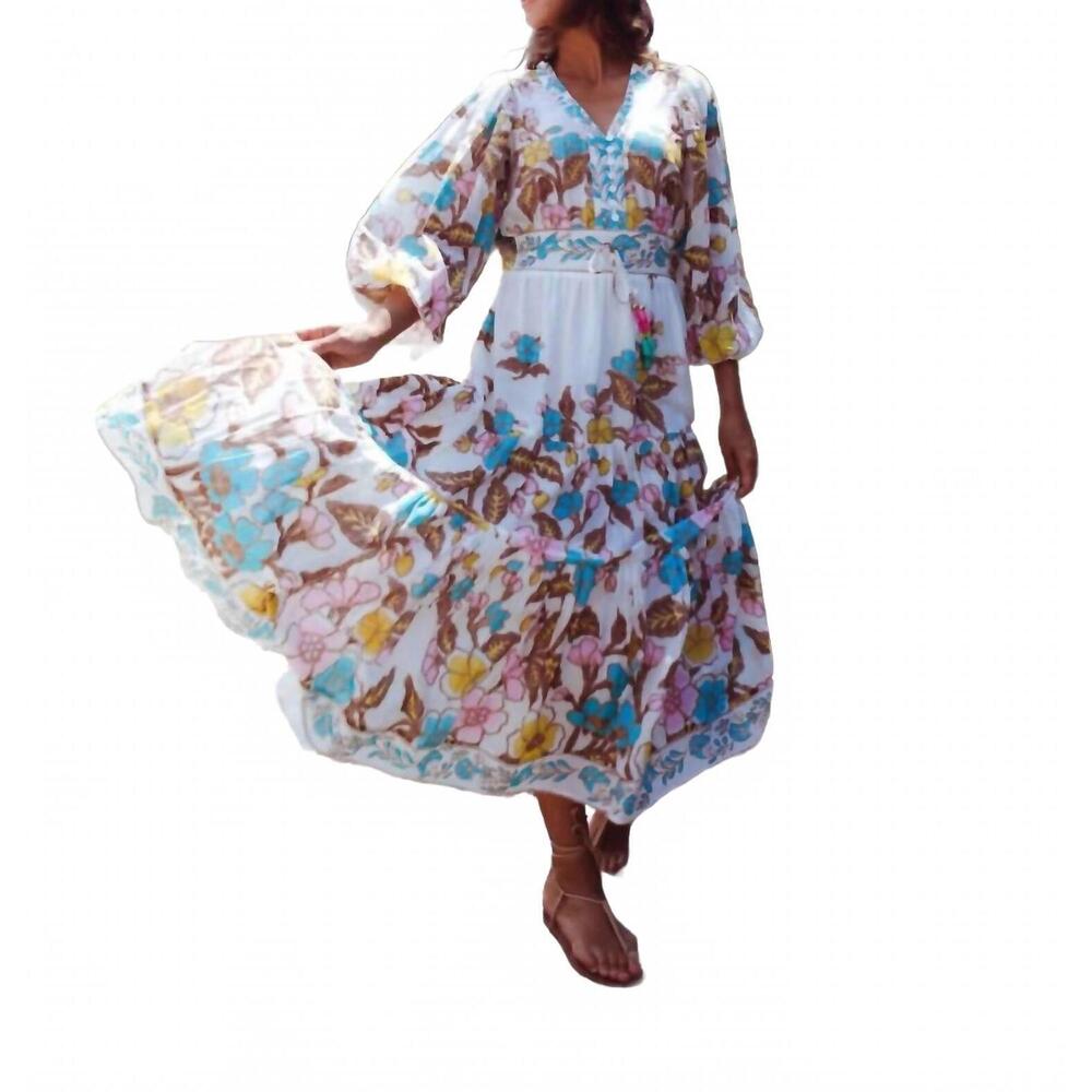 NEW BELL clover maxi dress in clover maxi dress in turquoise/yellow